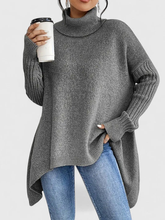 Maglione Dolcevita da Donna a Maglia Grossa con Spalle Scivolate