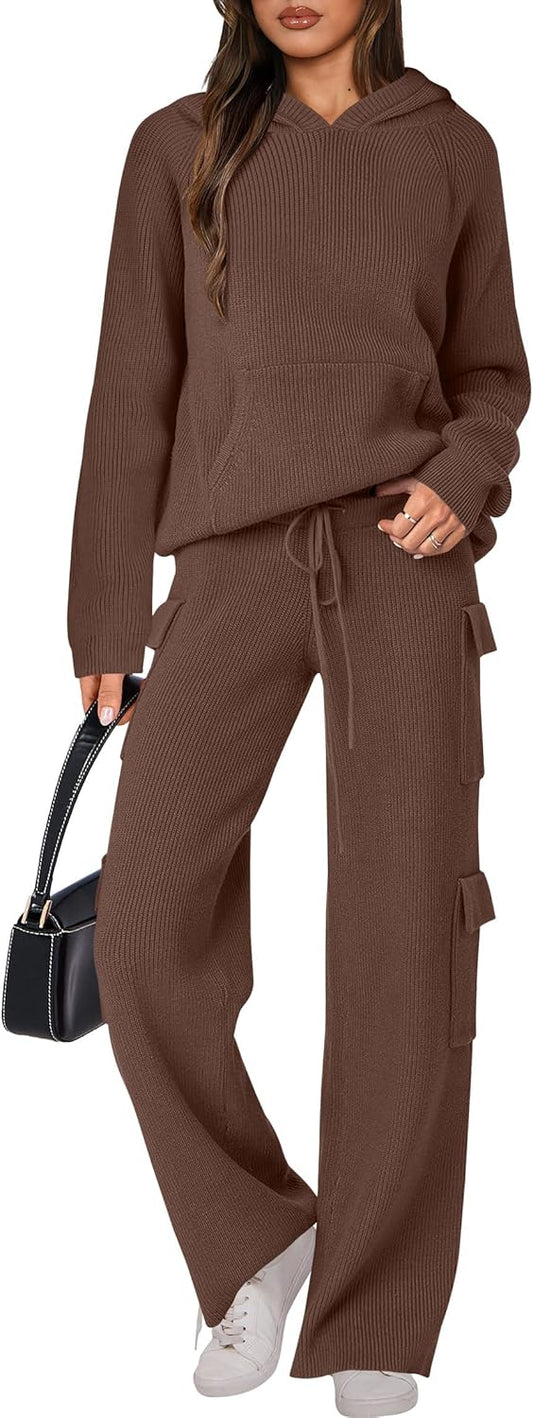 🎄 Liquidazione Natalizia 🔥 Completi due pezzi da donna Maglione casual in maglia con cappuccio e pantaloni a gamba dritta