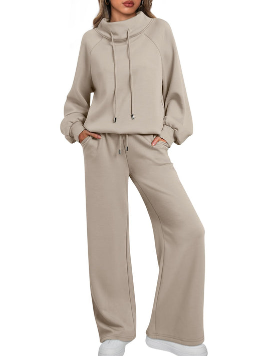 🎄Saldi di Natale 🔥 Tuta casual da donna in due pezzi oversize, con felpa girocollo e coulisse e pantaloni della tuta a gamba larga