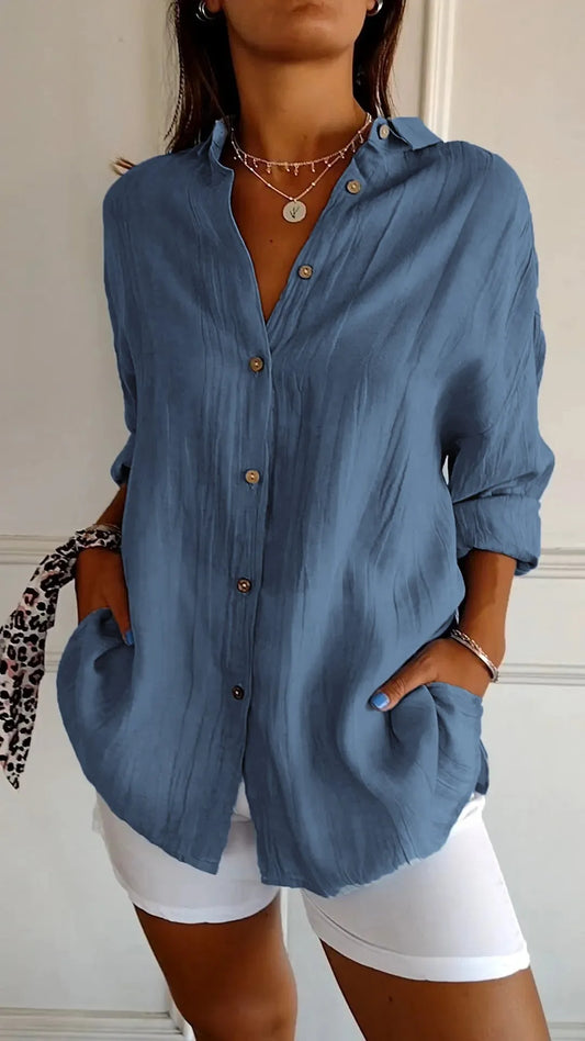 🌷Camicia da donna classica testurizzata plissettata monopetto con revers