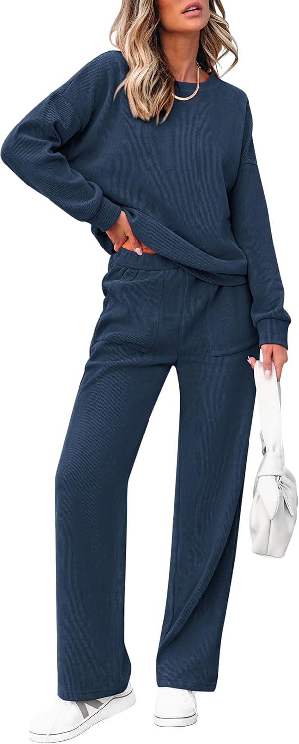 Tuta da donna in cotone due pezzi oversize con felpa a mezza zip e pantaloni a gamba larga casual
