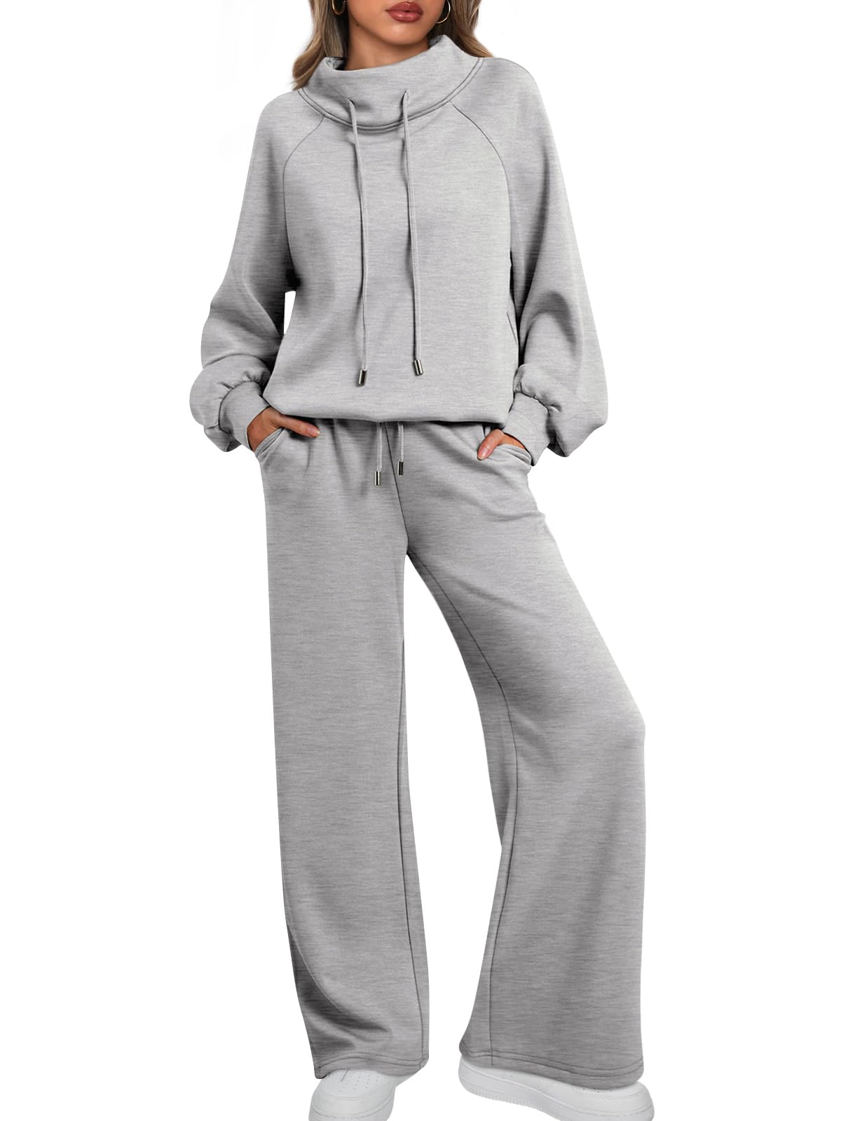 🎄Saldi di Natale 🔥 Tuta casual da donna in due pezzi oversize, con felpa girocollo e coulisse e pantaloni della tuta a gamba larga