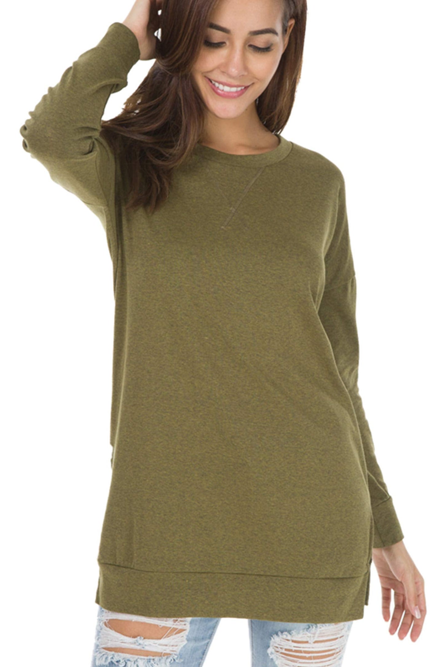 Magliette lunghe da donna a maniche lunghe con spacco laterale