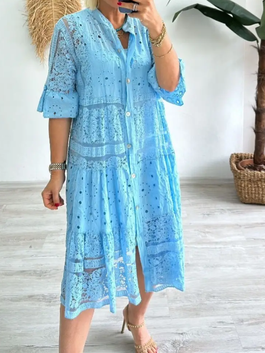 CLEARANCEš„Women's V-neck Mid-sleeve Hollow Dress