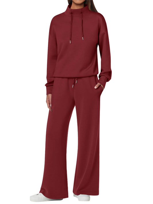 NEW 🔥 Women's Cotton Two-Piece Oversized Drawstring Sweatshirt Wide Leg Sweatpants Casual Set
