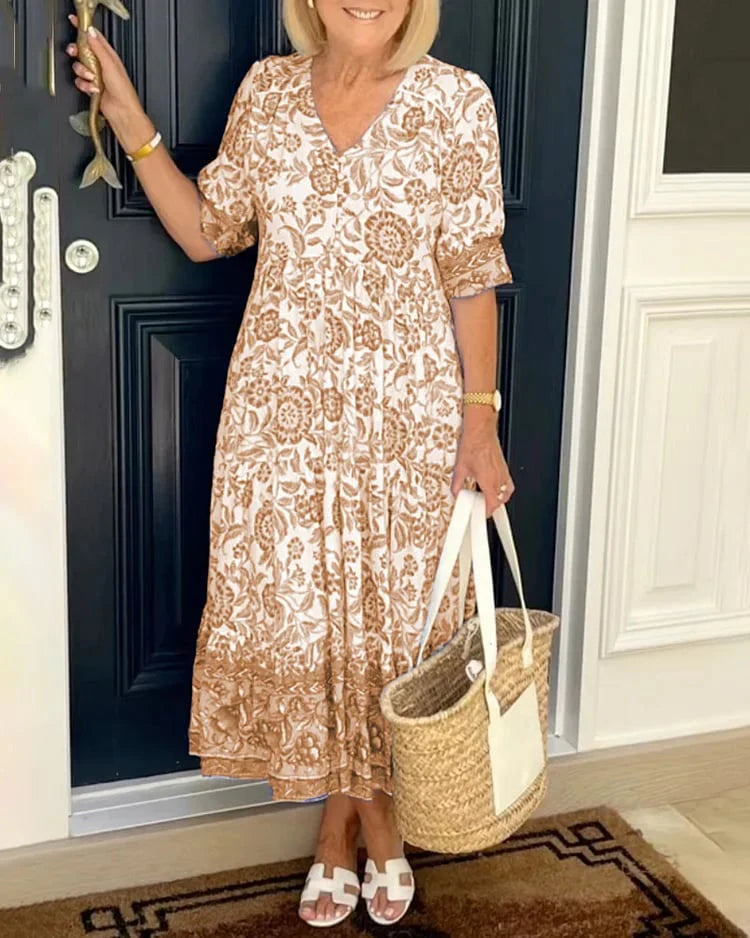 CLEARANCEš„ V Neck Printed Dress- Tax Free