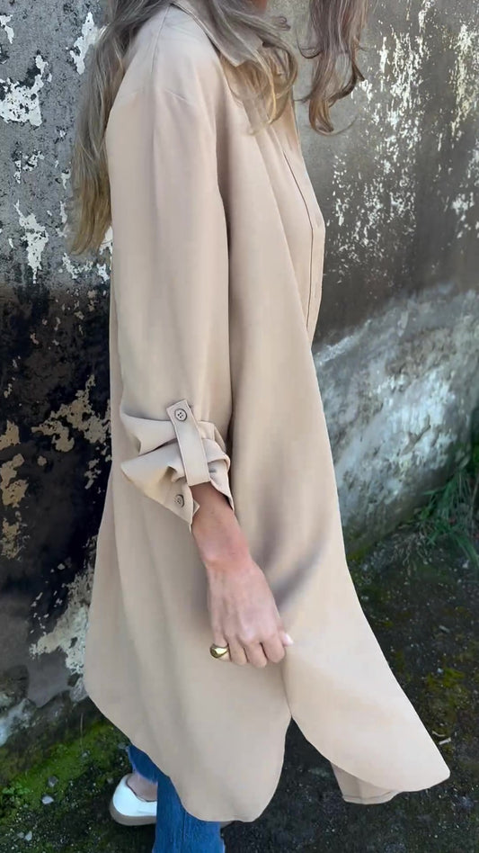 🔥LETZTER TAG 50% RABATT🔥Damen-Freizeit-Hemdjacke mit Revers in Unifarben