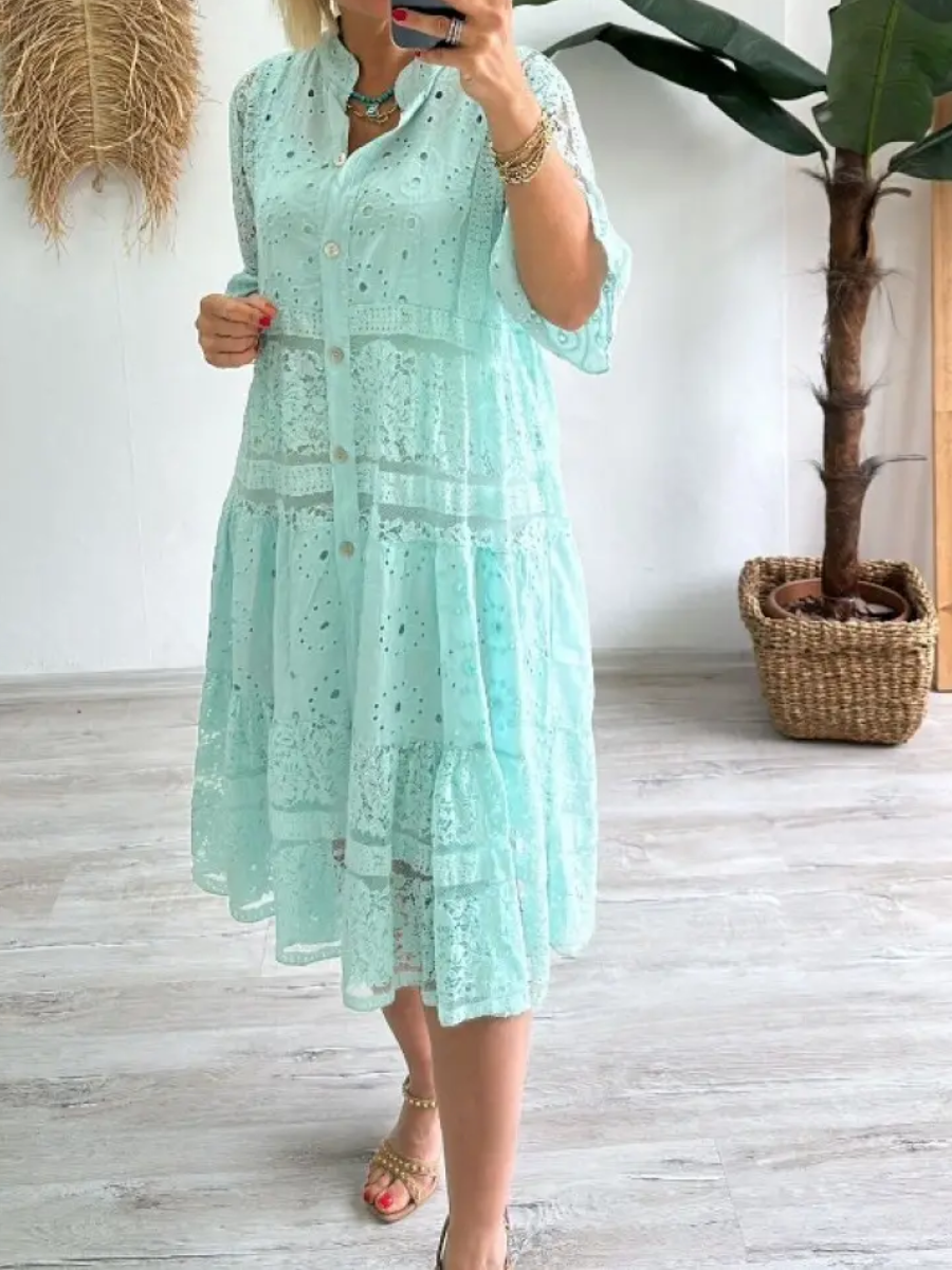 SVENDITA🔥Vestito da donna scollato a V a maniche medie e traforato