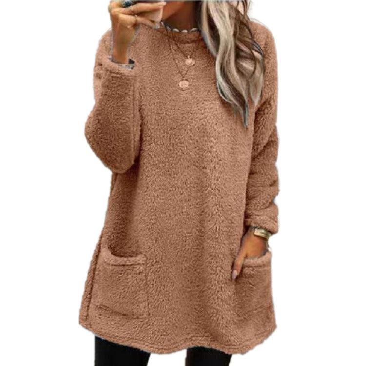 🔥LETZTER TAG 50% RABATT🔥 Damen Langarm Plüsch-Sweatshirt mit Taschen