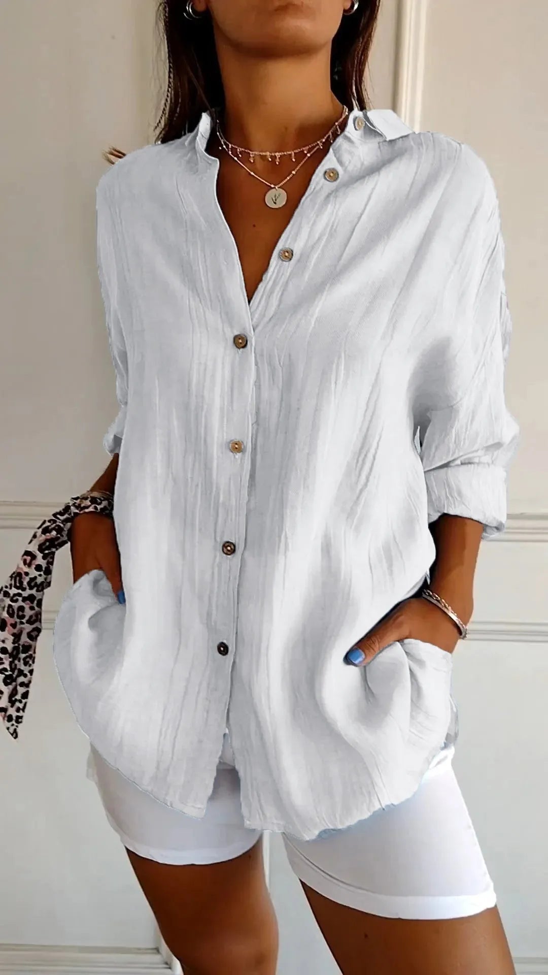 🌷Camicia da donna classica testurizzata plissettata monopetto con revers