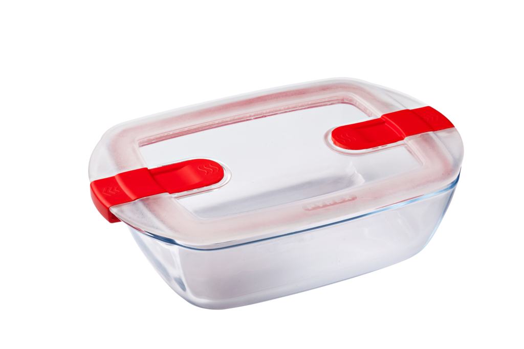 Rectangular glass dish with steam valve lid - Cook  Heat