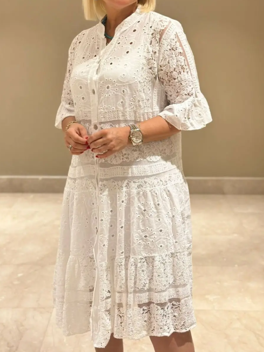 SVENDITA🔥Vestito da donna scollato a V a maniche medie e traforato