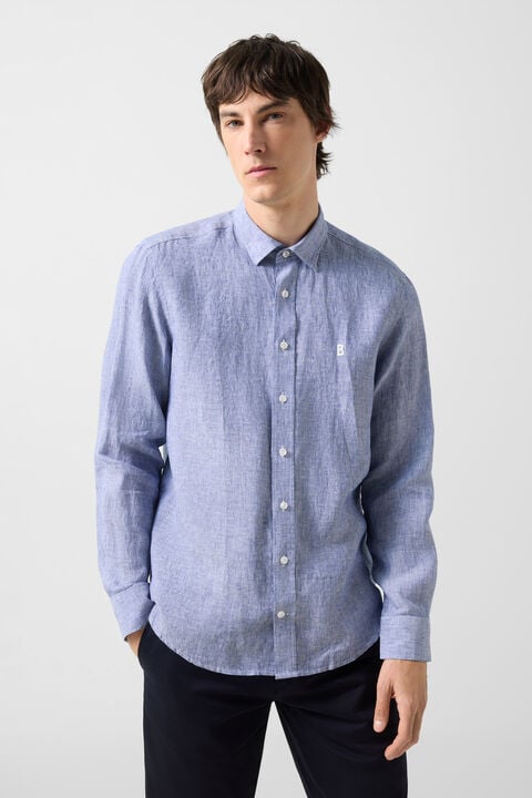 Timi Linen Shirt In Navy Blue/White