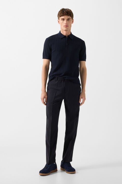 Tobias Knitted Polo Shirt In Navy Blue