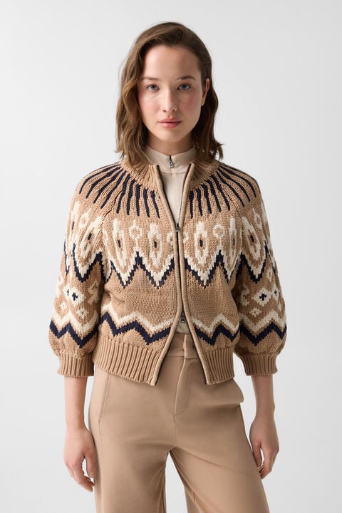 Norwegian Knit Jacket Aurora In Camel/Black