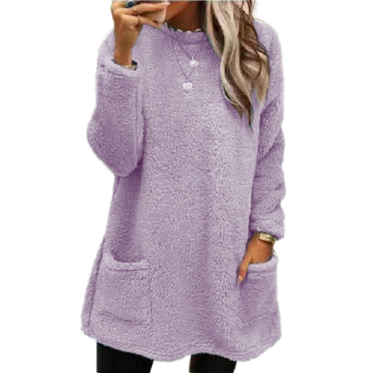 🔥LETZTER TAG 50% RABATT🔥 Damen Langarm Plüsch-Sweatshirt mit Taschen