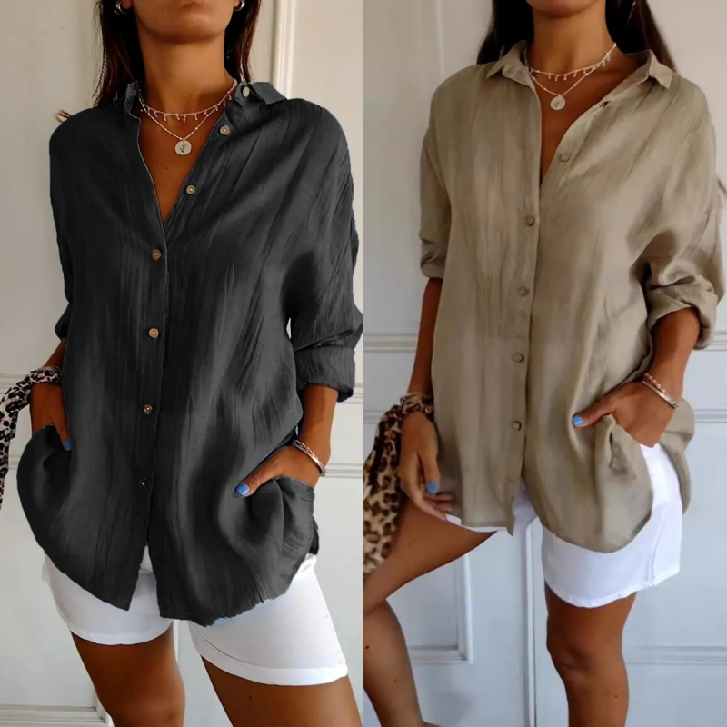🌷Camicia da donna classica testurizzata plissettata monopetto con revers