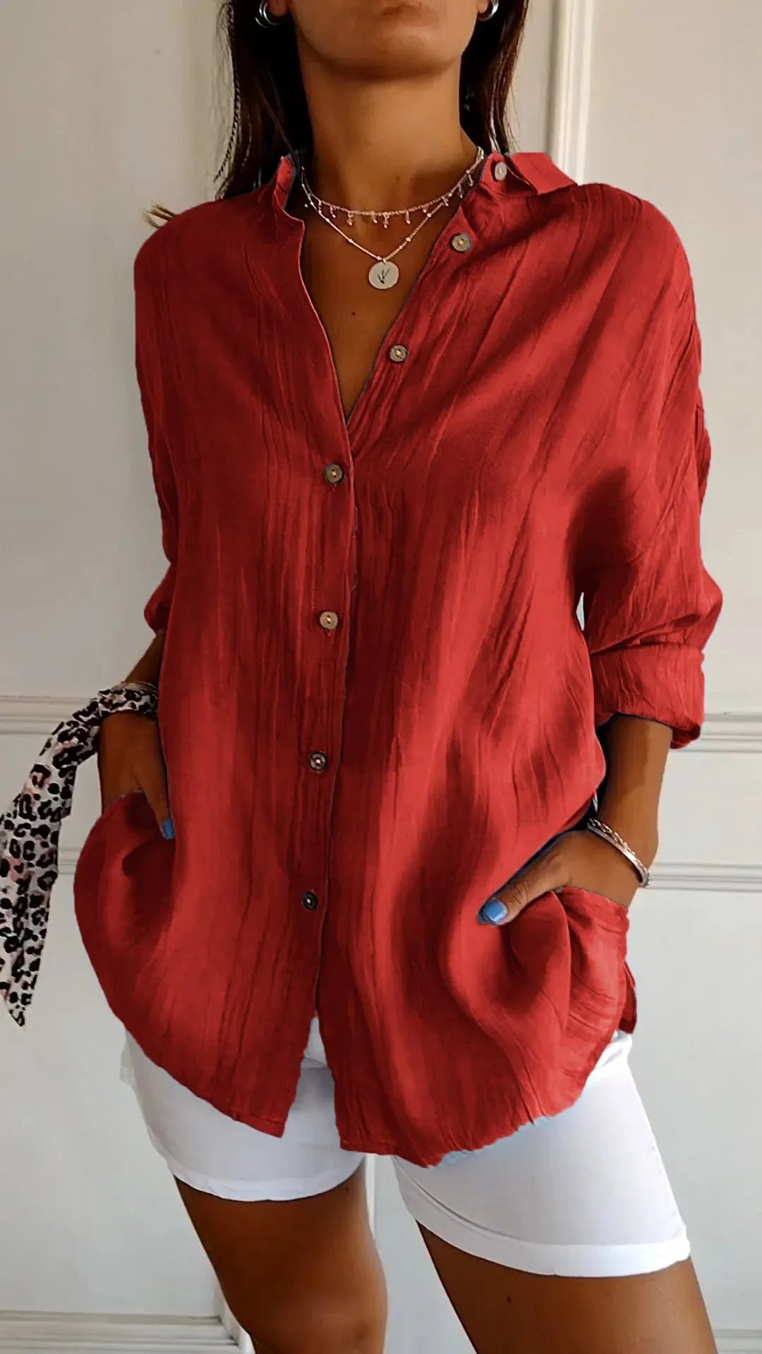 🌷Camicia da donna classica testurizzata plissettata monopetto con revers