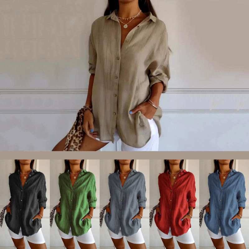 🌷Camicia da donna classica testurizzata plissettata monopetto con revers