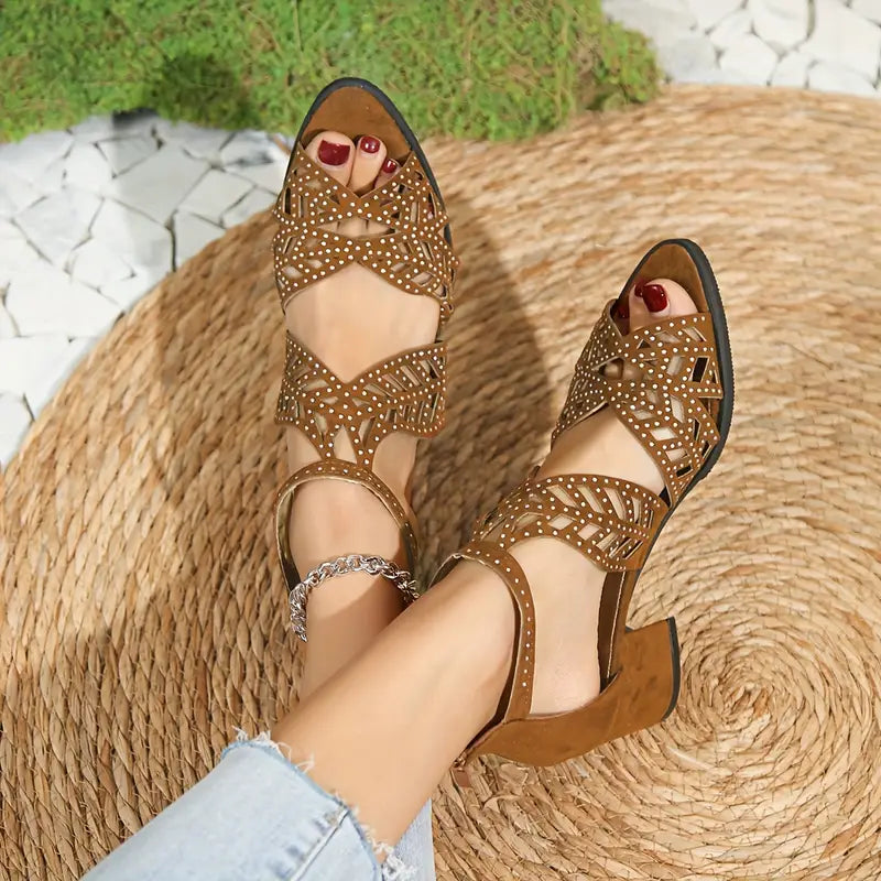 🔥2024 FLASH SALE 50% RABATT🔥Damen-Fashion-Sandalen mit klobigem Absatz und Cut-Outs