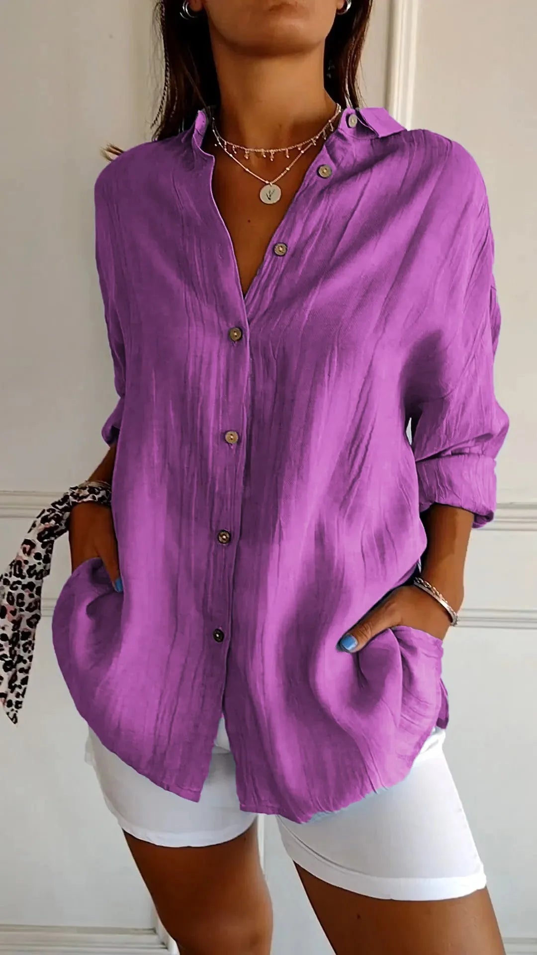 🌷Camicia da donna classica testurizzata plissettata monopetto con revers