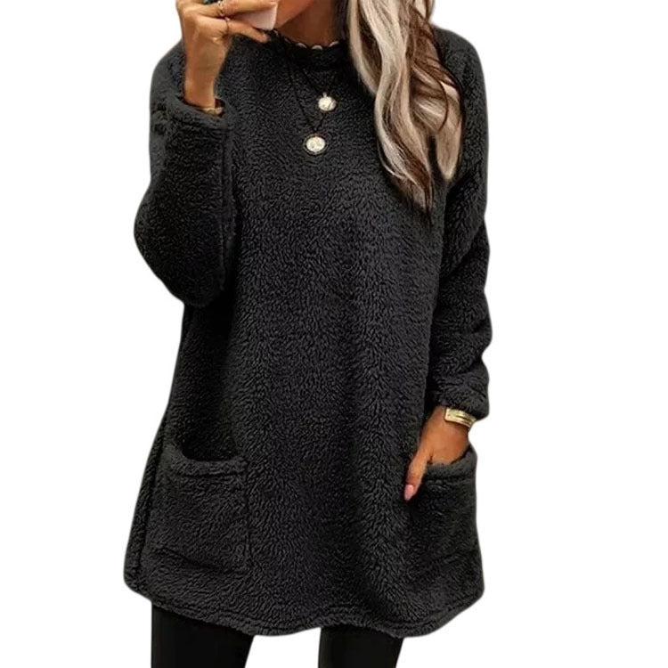 🔥LETZTER TAG 50% RABATT🔥 Damen Langarm Plüsch-Sweatshirt mit Taschen