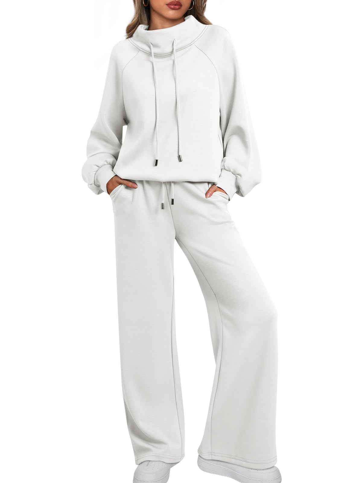 🎄Saldi di Natale 🔥 Tuta casual da donna in due pezzi oversize, con felpa girocollo e coulisse e pantaloni della tuta a gamba larga