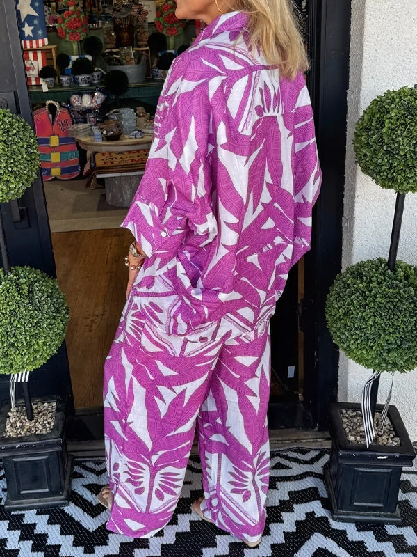 Neu🔥Damen zweiteiliger Freizeitanzug mit Blumenmuster und lockerer Passform