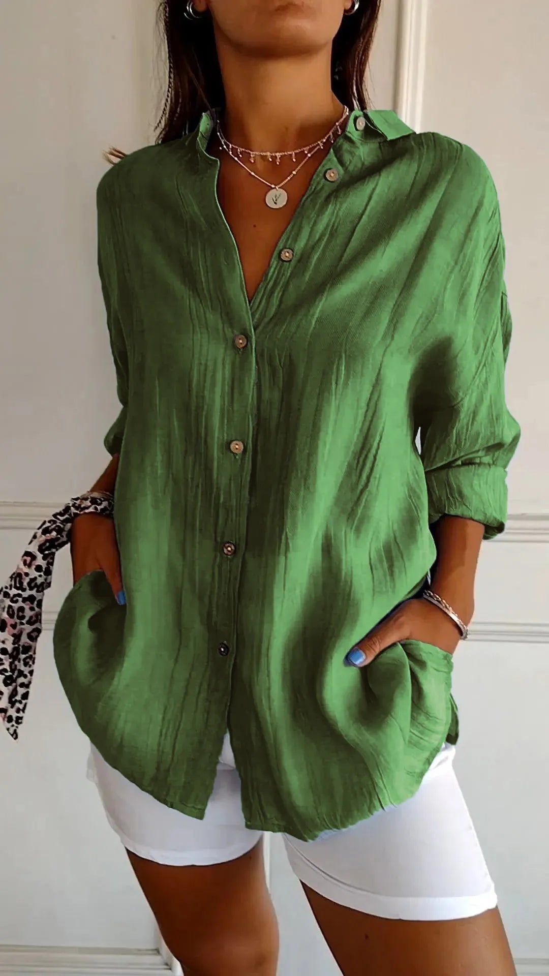 🌷Camicia da donna classica testurizzata plissettata monopetto con revers