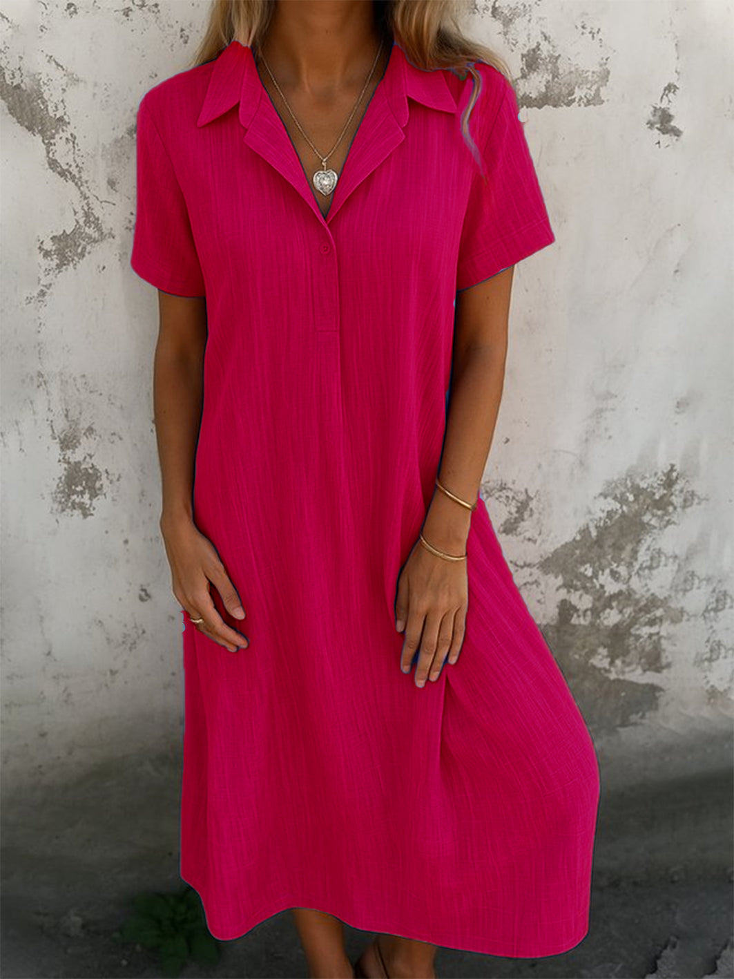Damen schlichtes Kurzarm-Sommerkleid, Hemdkragen, täglich, Freizeit, Maxi A-Linien-Kleid (2 kaufen, kostenloser Versand)