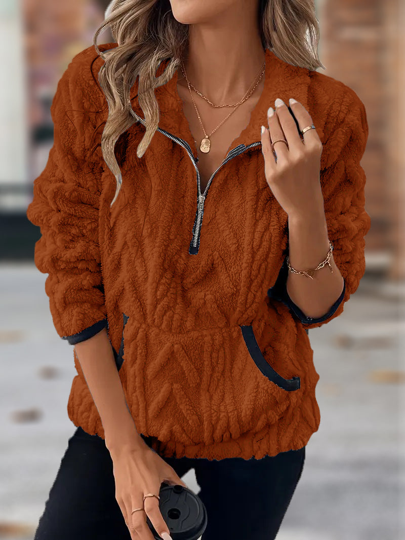 🎄Weihnachts-SALE🔥 2024 Damen Jacke mit Revers, halbem Reißverschluss und Plüschtasche