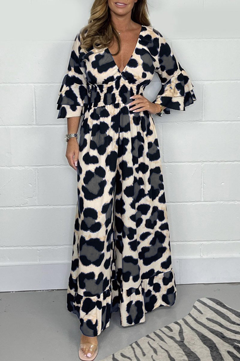 Heißer Verkauf🔥 Damen Jumpsuit mit Leopardenmuster, elastischem Bund und weitem Bein