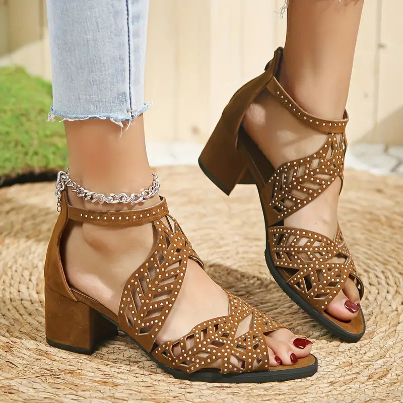 🔥2024 FLASH SALE 50% RABATT🔥Damen-Fashion-Sandalen mit klobigem Absatz und Cut-Outs