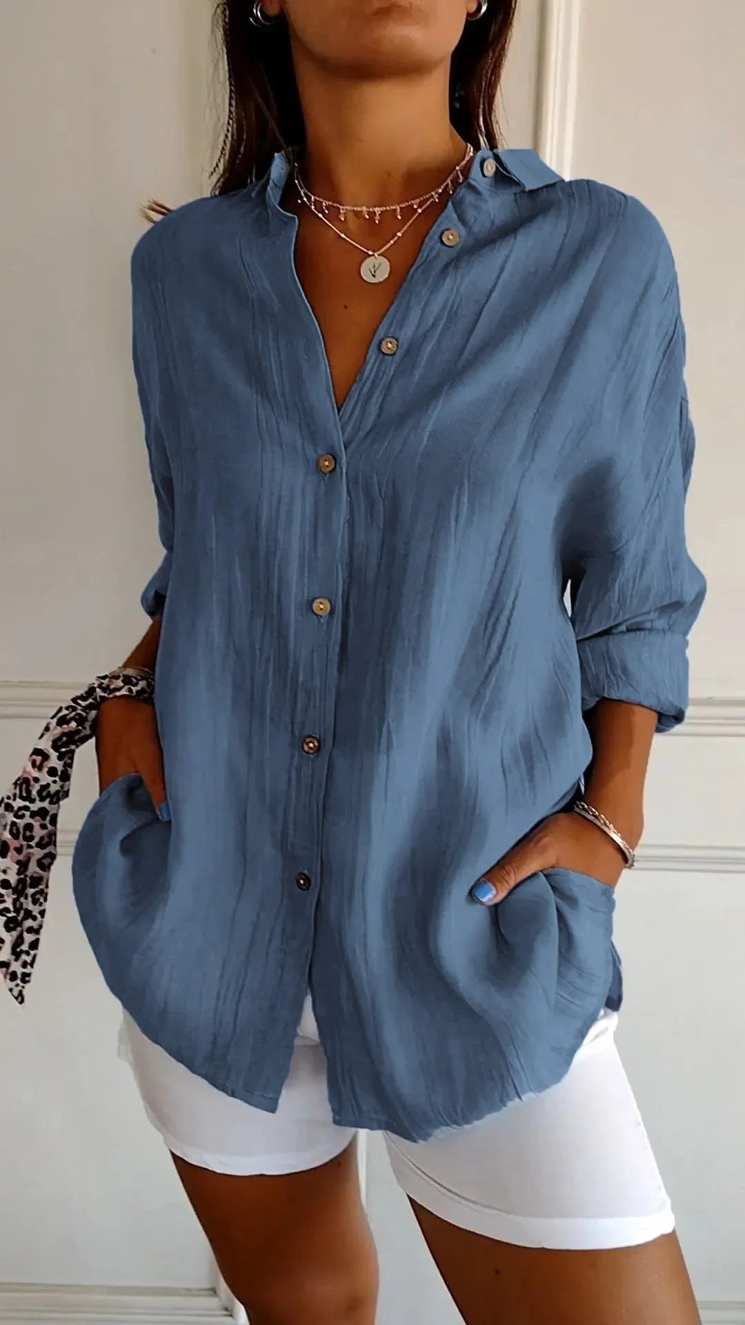 🌷Camicia da donna classica testurizzata plissettata monopetto con revers