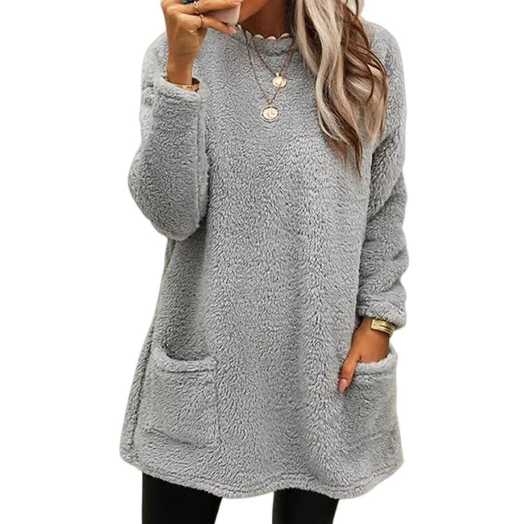 🔥LETZTER TAG 50% RABATT🔥 Damen Langarm Plüsch-Sweatshirt mit Taschen
