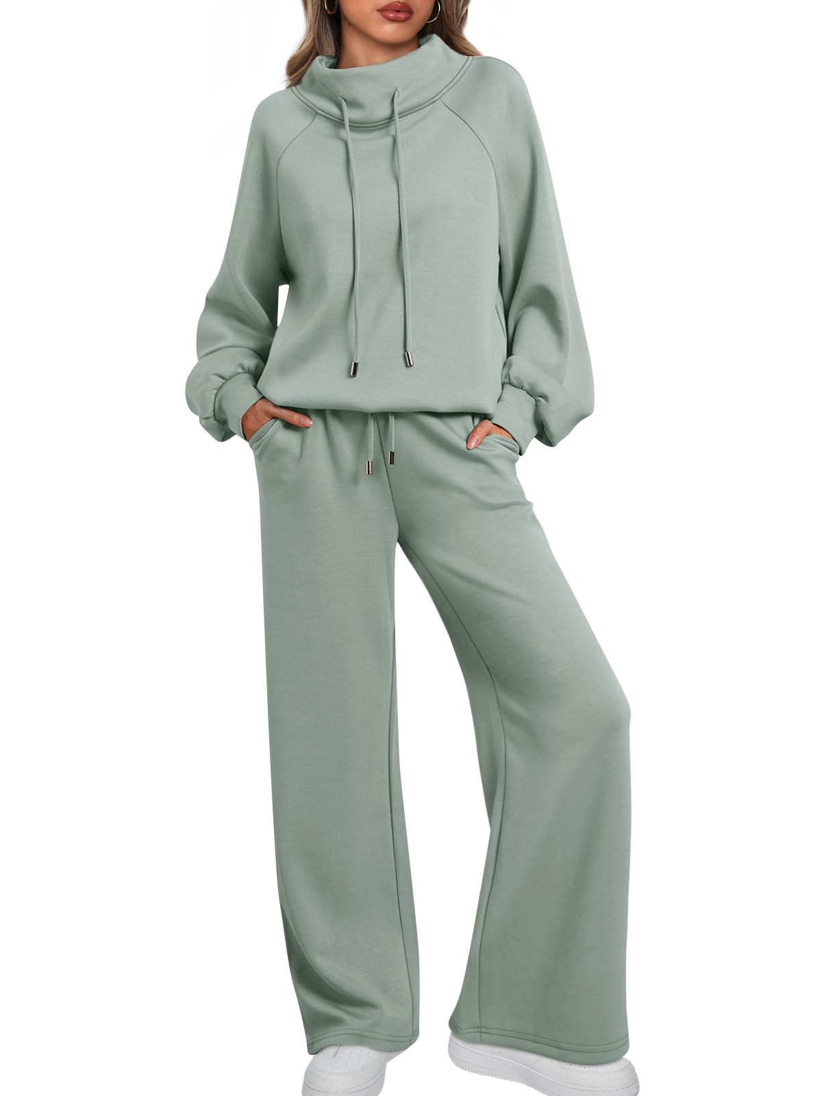 🎄Saldi di Natale 🔥 Tuta casual da donna in due pezzi oversize, con felpa girocollo e coulisse e pantaloni della tuta a gamba larga