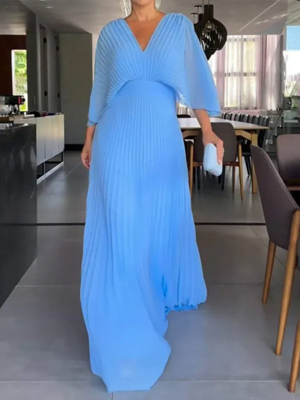 NEU🔥 V-Ausschnitt Chiffon Rückenbindeband Reißverschluss Fledermausärmel Kleid – Steuerfrei