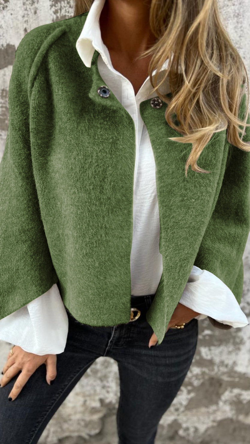 NOVITÀ - SCONTO DEL 50%🔥Cappotto da donna in cotone e lana, girocollo, a maniche lunghe