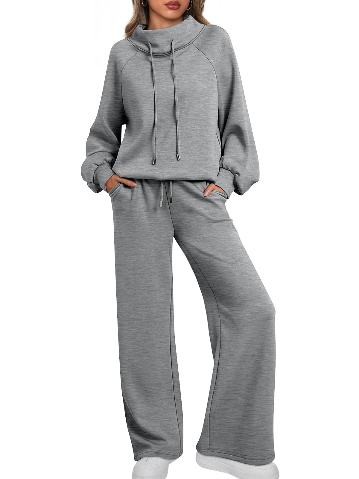 🎄Saldi di Natale 🔥 Tuta casual da donna in due pezzi oversize, con felpa girocollo e coulisse e pantaloni della tuta a gamba larga