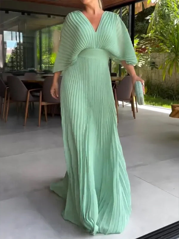 NEU🔥 V-Ausschnitt Chiffon Rückenbindeband Reißverschluss Fledermausärmel Kleid – Steuerfrei