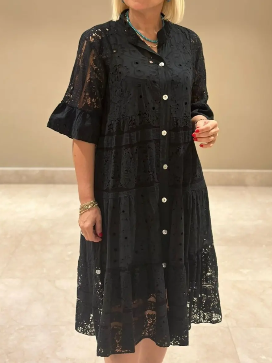 SVENDITA🔥Vestito da donna scollato a V a maniche medie e traforato