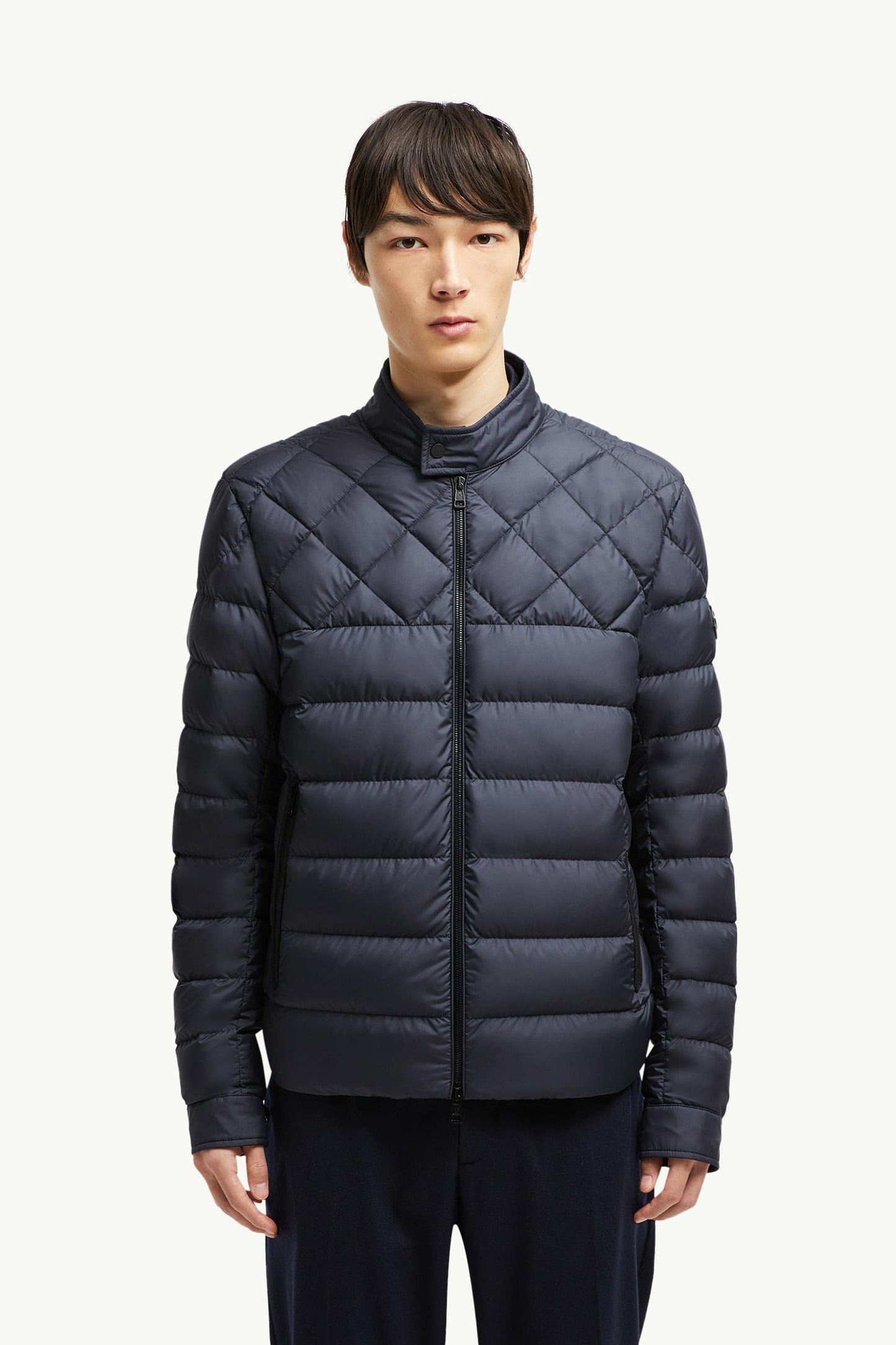 Tuile Leather-Trimmed Down Biker Jacket