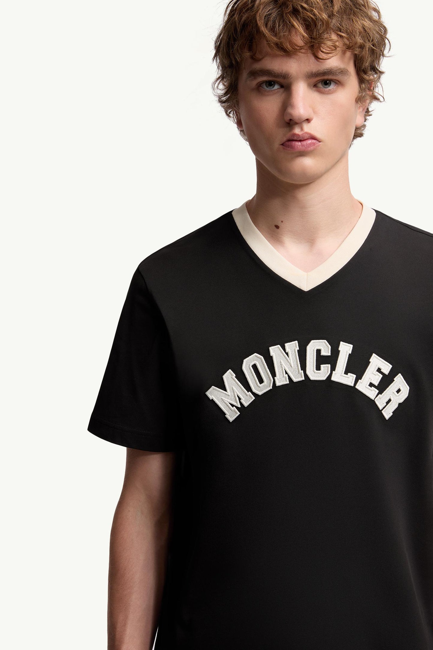 Embroidered Logo Cotton Piquet V-Neck T-Shirt
