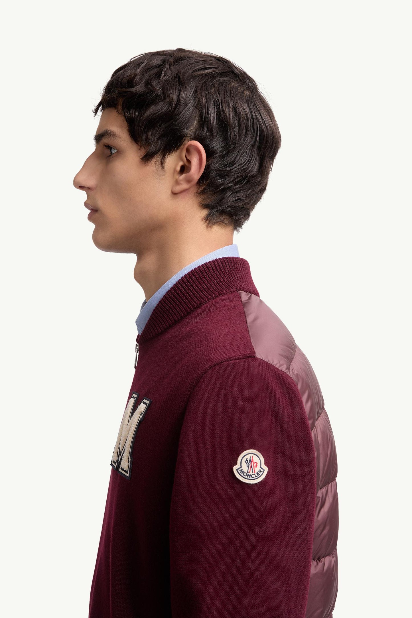 Embroidered Monogram Padded Zip-Up Wool Blend Cardigan