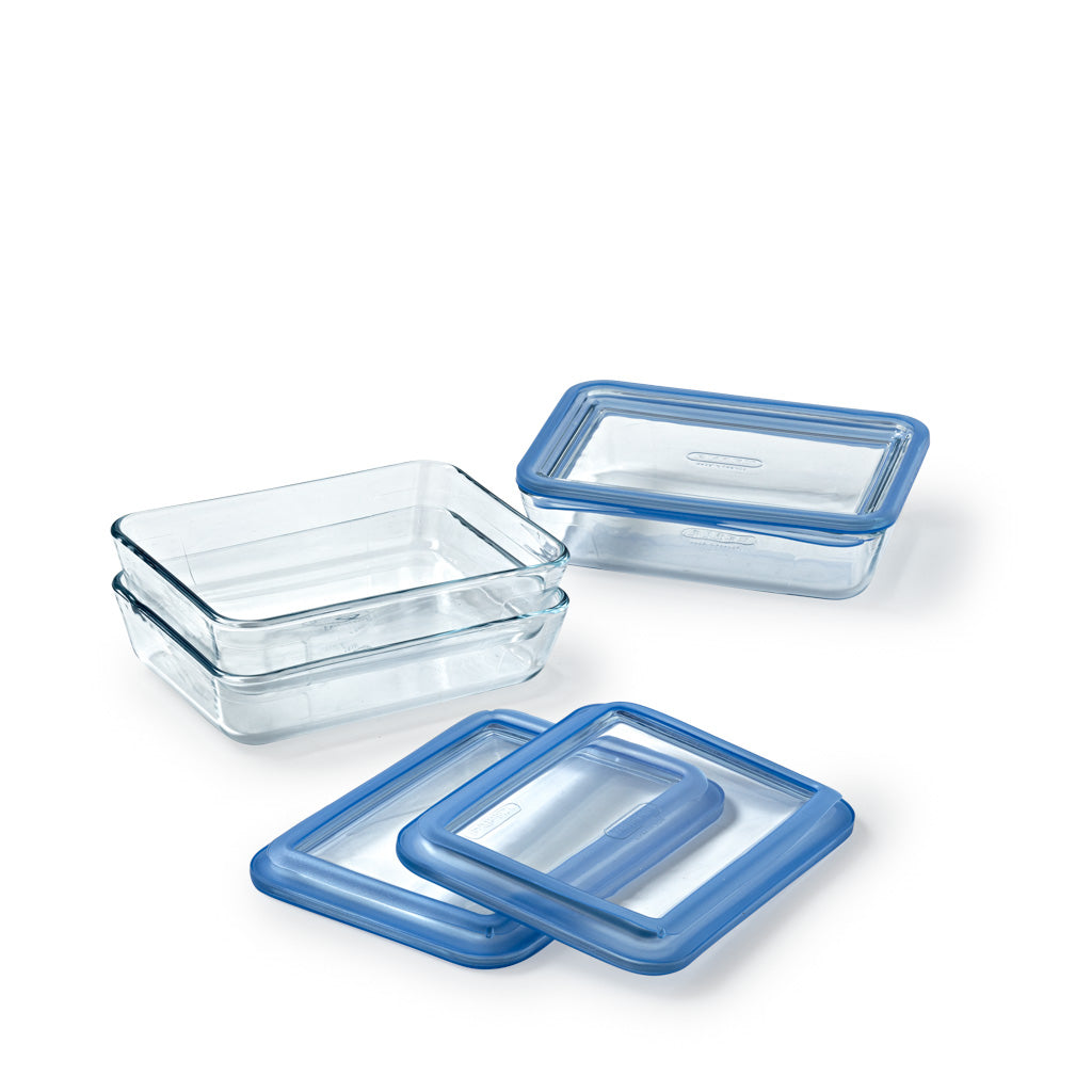 Zero Plastic - Set of 3 Storage Boxes with Rectangular Glass Lids
