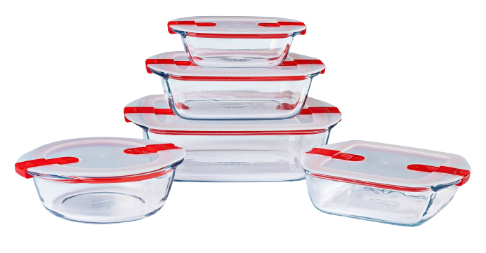 Cook Heat - Set of 5 glass storage tins with steam valve lid