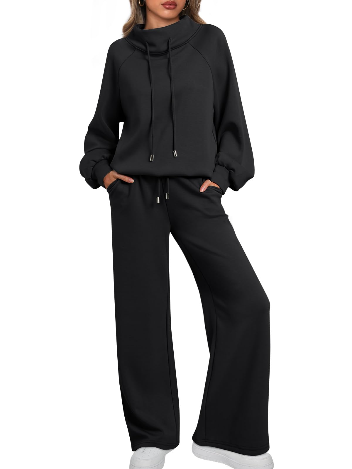 🎄Saldi di Natale 🔥 Tuta casual da donna in due pezzi oversize, con felpa girocollo e coulisse e pantaloni della tuta a gamba larga