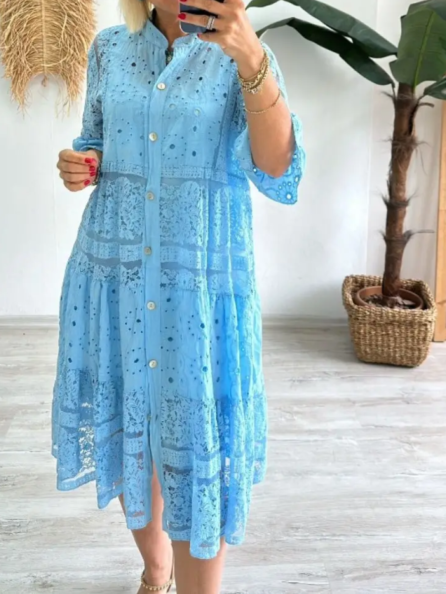 SVENDITA🔥Vestito da donna scollato a V a maniche medie e traforato
