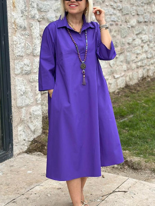 Vestito Lungo Casual con Colletto a Camicia
