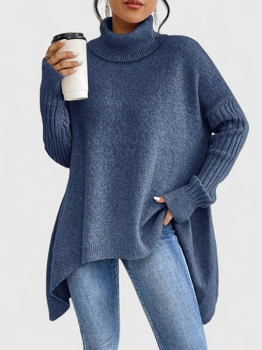 Maglione Dolcevita da Donna a Maglia Grossa con Spalle Scivolate